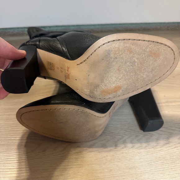 Coach Buckle Mid Calf Boots Black pebbled Leather Size 8B Alexandra Chunky Heel - Picture 7 of 12